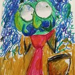 Portret osoby z wąsami o zielonej twarzy