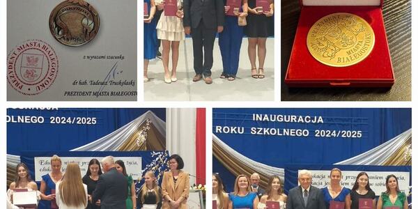 certyfikat nadania medalu Diligentiae  wychowawcy Annie Iwaniuk
zdjęcie pamiątkowe naszej wychowanki Moniki Pupek z Panem Prezydentem
medal Diligentiae przyznany Wychowawcy Annie Iwaniuk
moment wręczania medalu i certyfikatu Monice
pamiątkowe zdjęcie wyróżnionych uczniów i nauczycieli wraz z Panem Prezydentem Tadeuszem Truskolaskim