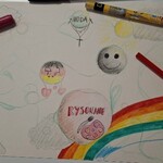 Przedstawia zainteresowania dziewczynki, które w sposób kreatywny zostały wkomponowane w koła
