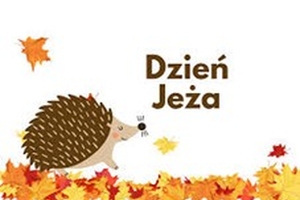 grafika z jeżem na jesiennych liściach i napisem dzień jeża