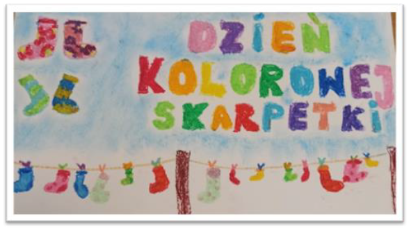 plakat z napisem dzień kolorowej skarpetki