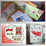 Kolaż trzech zdjęć prezentujących prace plastyczne dzieci związane z treścią legendy.
