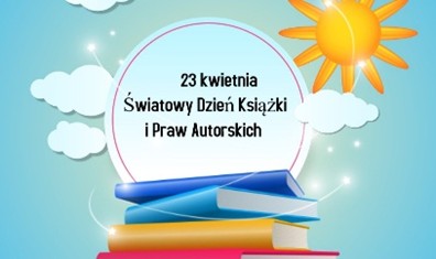 grafika z napisem na niebieskim tle światowy dzień książki