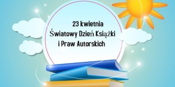 grafika z napisem na niebieskim tle światowy dzień książki