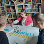 Uczniowie i nauczycielka dopasowują flagi do państw