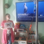 Nauczyciel trzyma zdjęcie bociana