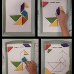 Dzieci uczestniczą w tradycyjnej zabawie chińskiej. Układają tangram - Łabędź według wzoru