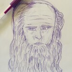 Wizerunek Leonardo da Vinci - rysunek wykonany kredką