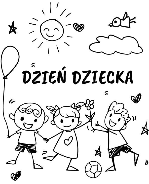 grafika z napisem z dziećmi i dziecmiz balonami i kwiatkami