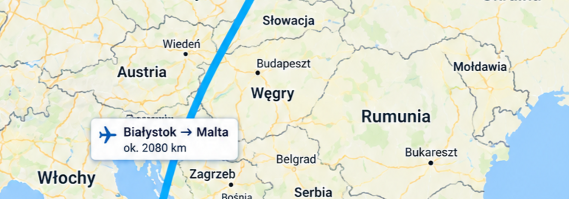 Mapa trasa Białystok - Malta