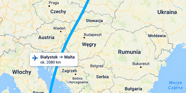 Mapa trasa Białystok - Malta