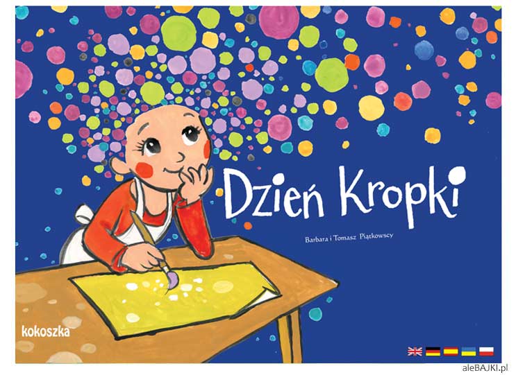 grafika z napisem Dzień Kropki na niebieskim tle