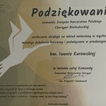 Podziękowanie od Komendy ZHP Choragwi Białostockiej hm. Iwonie Kurowskiej