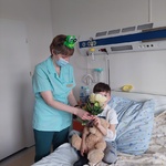 Nauczyciel pokazuje kwiat dziecku. Dziecko wskazuje listek z zagadką