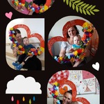 collage pięciu zdjęć, na czterech z nich są portrety mam i dzieci w ramce w kształcie czerwonego serca ozdobionego bibułowymi kwiatami z napisem „Kocham Cię, Mamo!”, a na ostatnim jest portret dziecka z tatą w tej samej ramce.