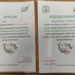 Dyplom i podziękowanie dla uczennicy i Joanny Jakoniuk