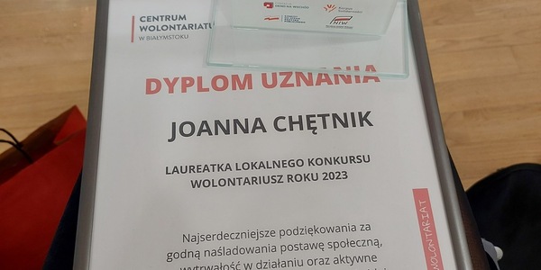 dyplom wolontariusza roku 2023